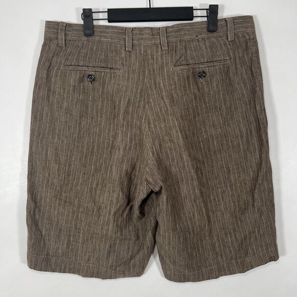 Banana Republic 100% Linen Shorts Mens Size 35 Brown Striped 11” Inseam Beemuda - Picture 8 of 13